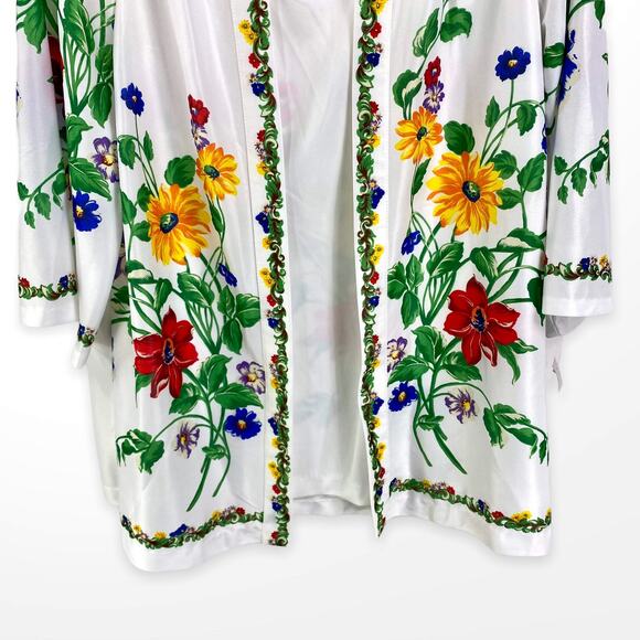 90s TOP NOTCH Vintage White Floral Shirt Jacket Blouse - Picture 6 of 10